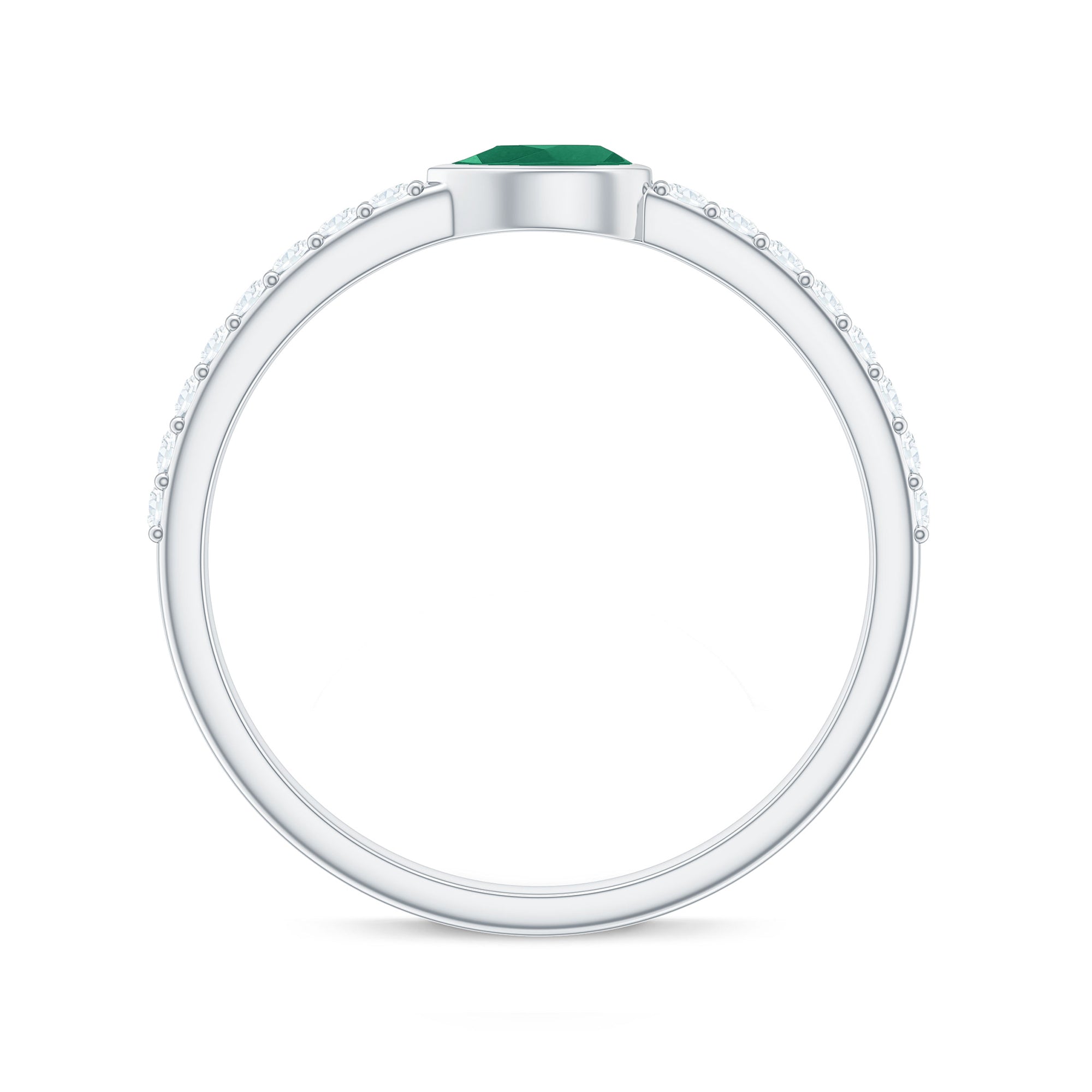 Rosec Jewels-Natural Pear Shape Emerald Diamond Promise Ring in Bezel Setting