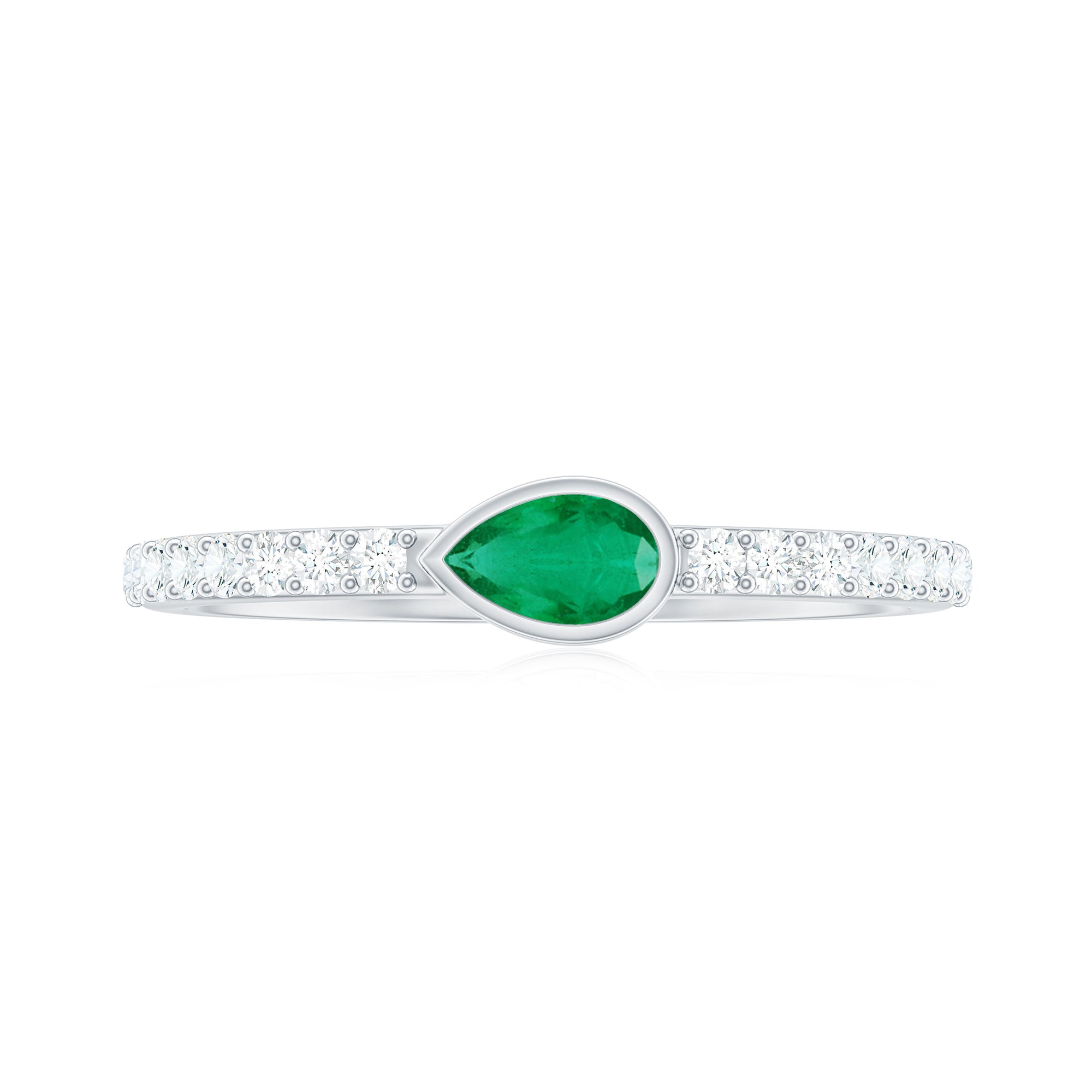 Rosec Jewels-Natural Pear Shape Emerald Diamond Promise Ring in Bezel Setting