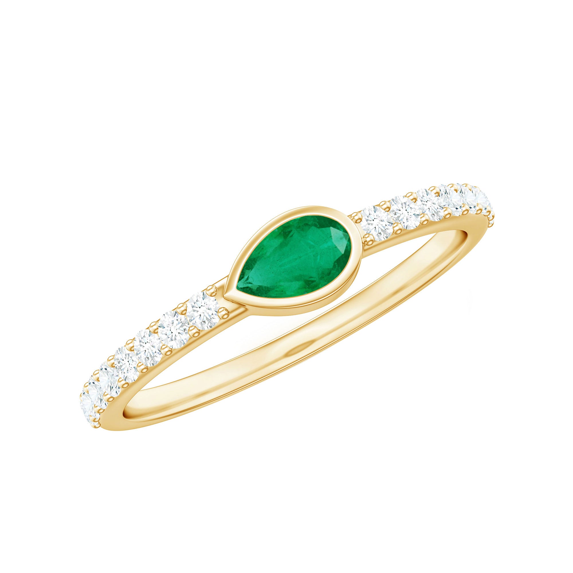 Rosec Jewels-Natural Pear Shape Emerald Diamond Promise Ring in Bezel Setting
