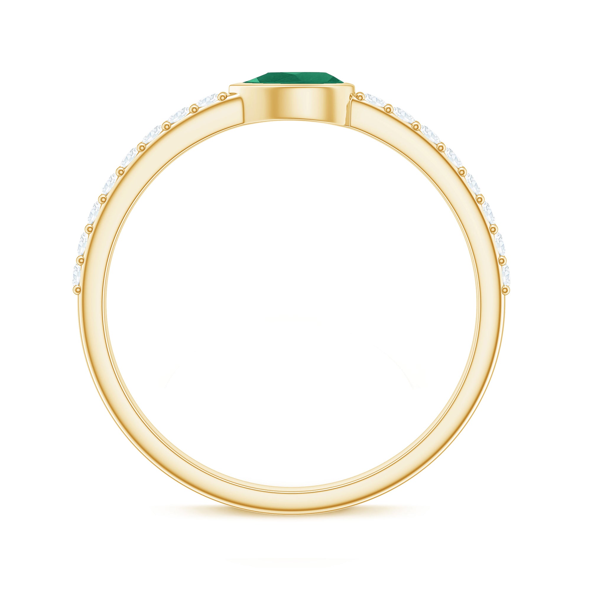 Rosec Jewels-Natural Pear Shape Emerald Diamond Promise Ring in Bezel Setting