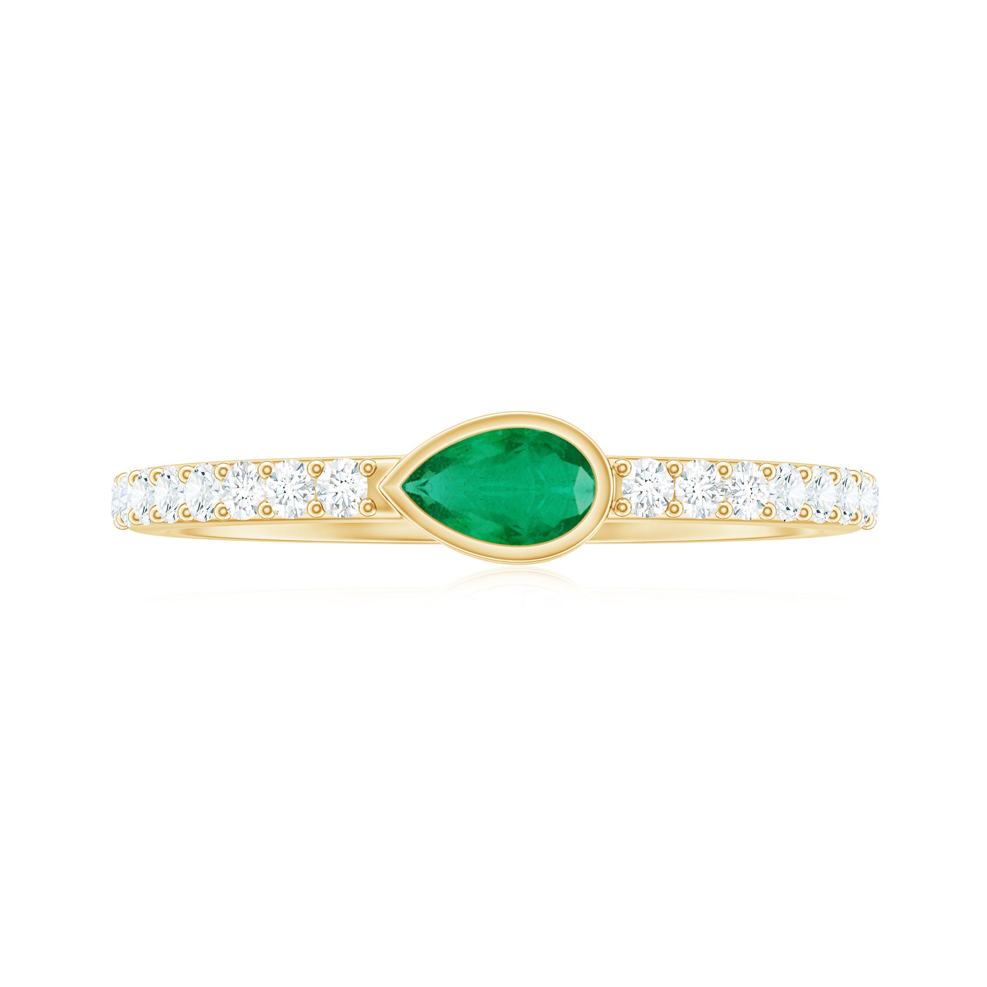 Rosec Jewels-Natural Pear Shape Emerald Diamond Promise Ring in Bezel Setting