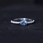 Pear Cut Aquamarine Promise Ring with Diamond AAA - Rosec Jewels