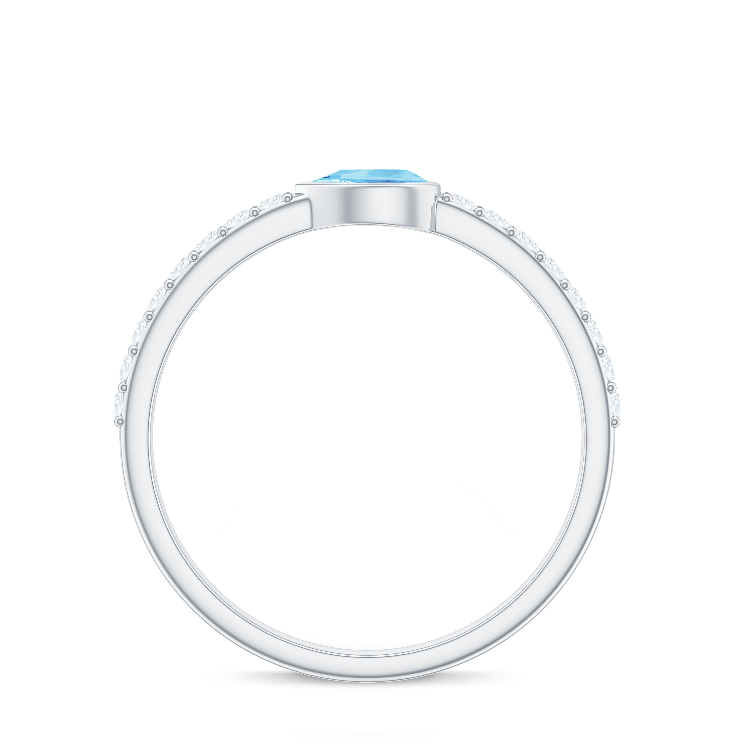 Pear Cut Aquamarine Promise Ring with Diamond AAA - Rosec Jewels