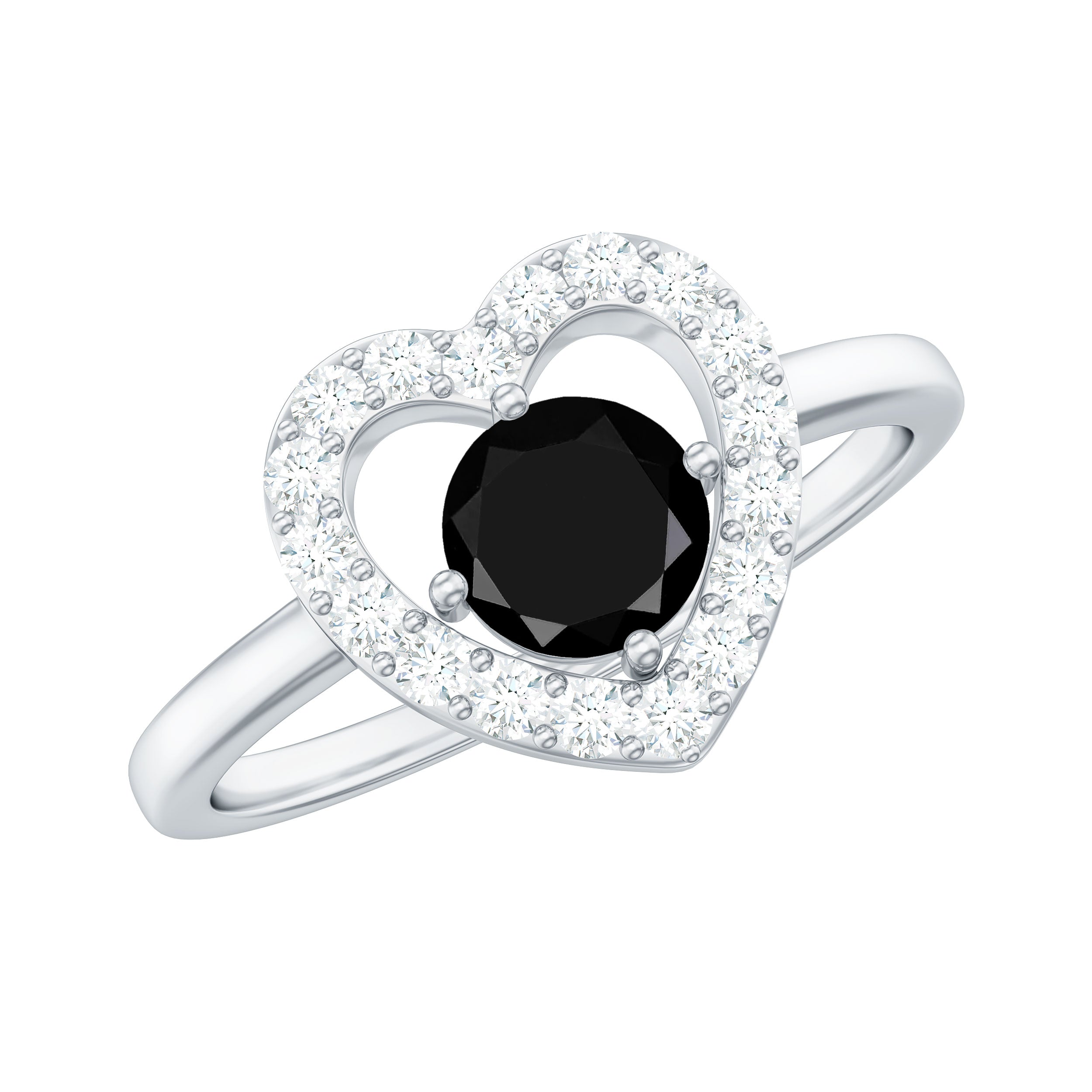 Genuine Black Onyx and Diamond Heart Engagement Ring