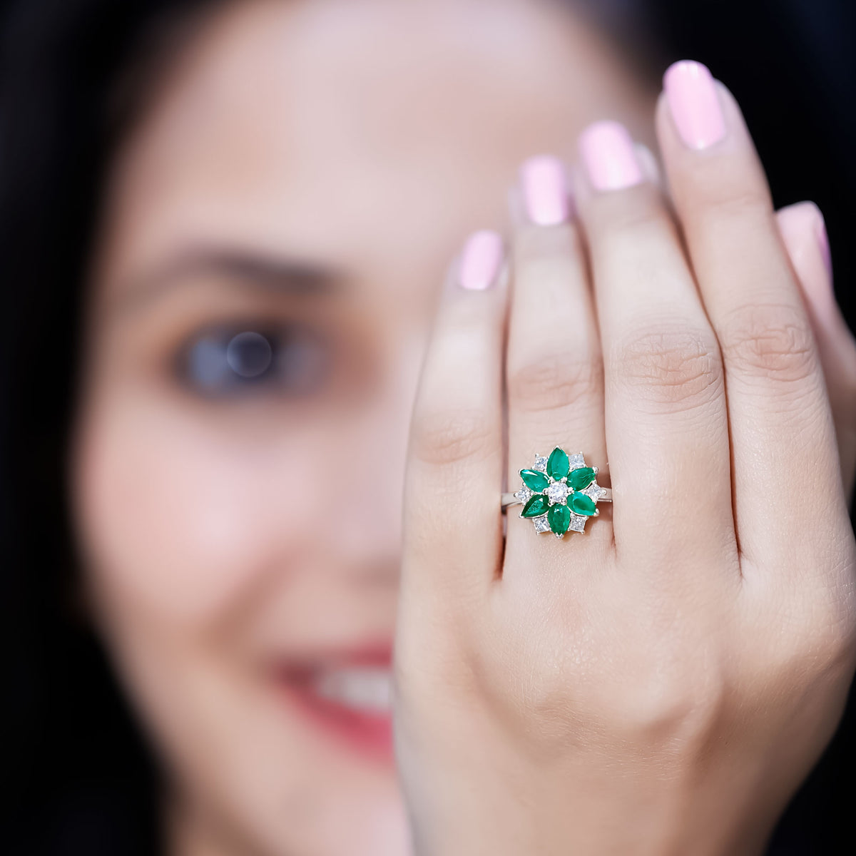 Genuine Emerald and Diamond Nature Inspired Statement Ring AAA - Rosec Jewels