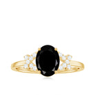 Oval Black Onyx Solitaire Split Shank Ring with Diamond Black Onyx - ( AAA ) - Quality - Rosec Jewels