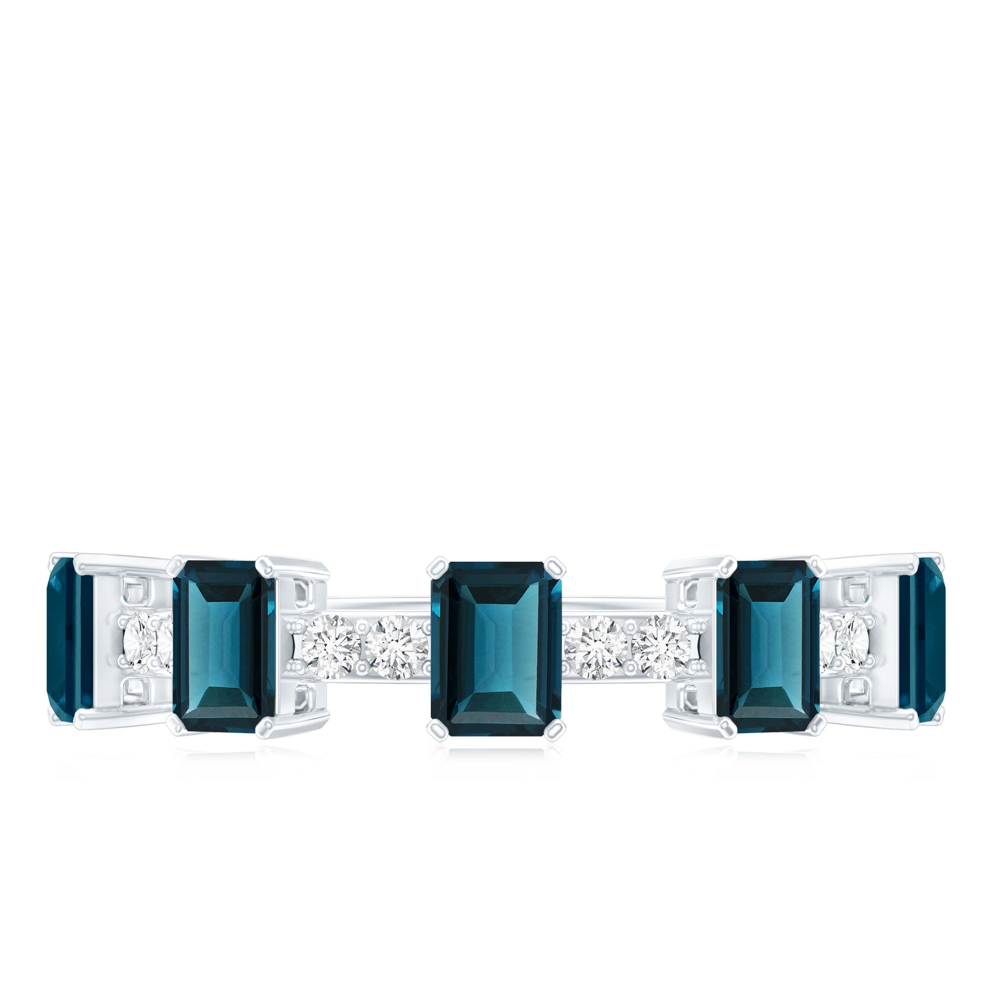 4X6mm Emerald Cut London Blue Topaz Half Eternity Band with Diamond AAA - Rosec Jewels