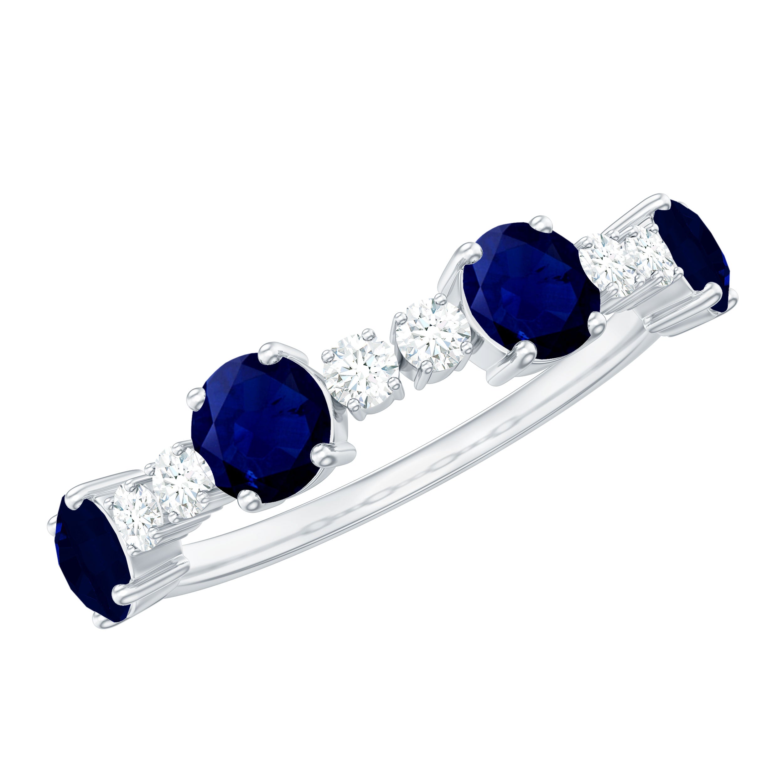 Rosec Jewels-Genuine Blue Sapphire Half Eternity Ring with Diamond