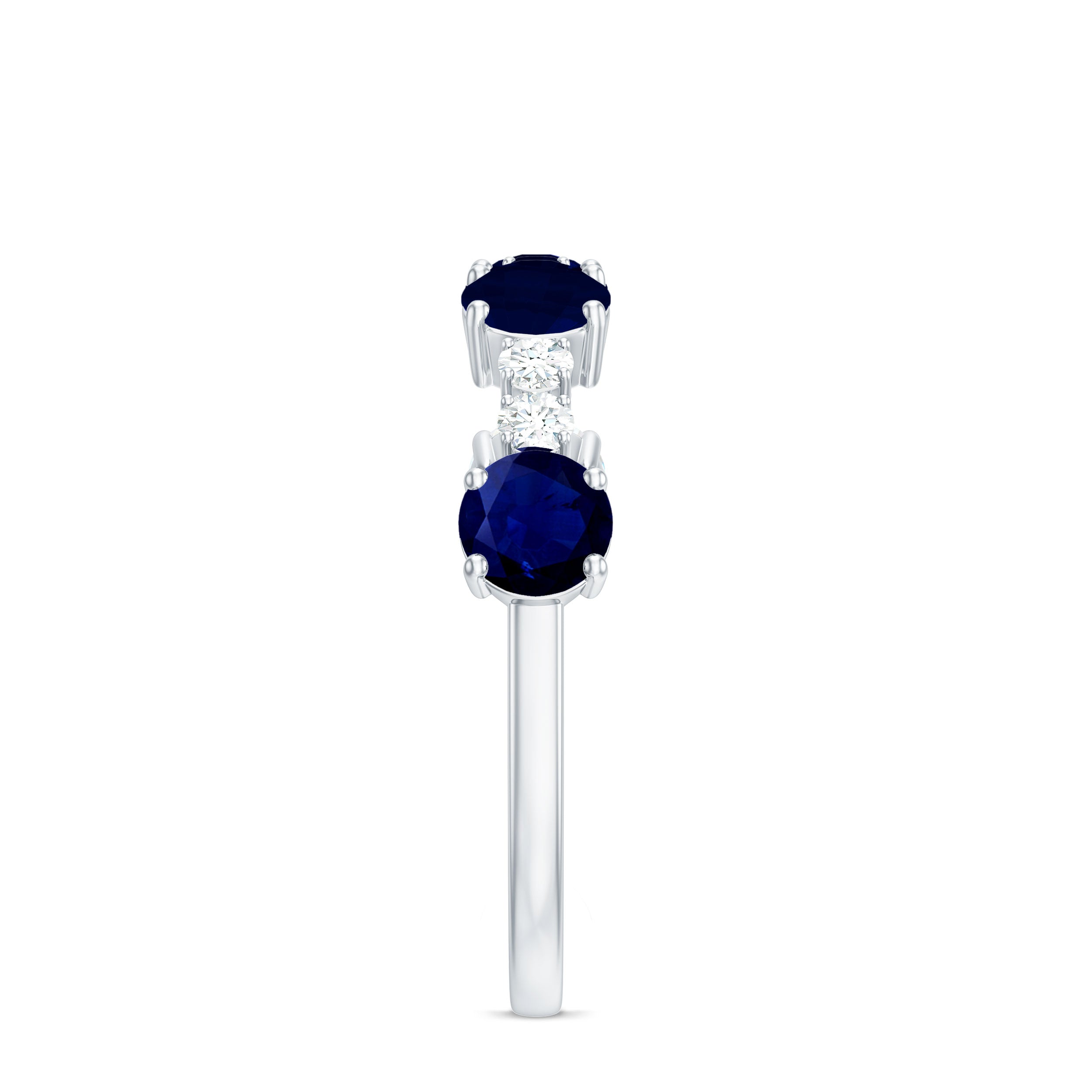 Rosec Jewels-Genuine Blue Sapphire Half Eternity Ring with Diamond