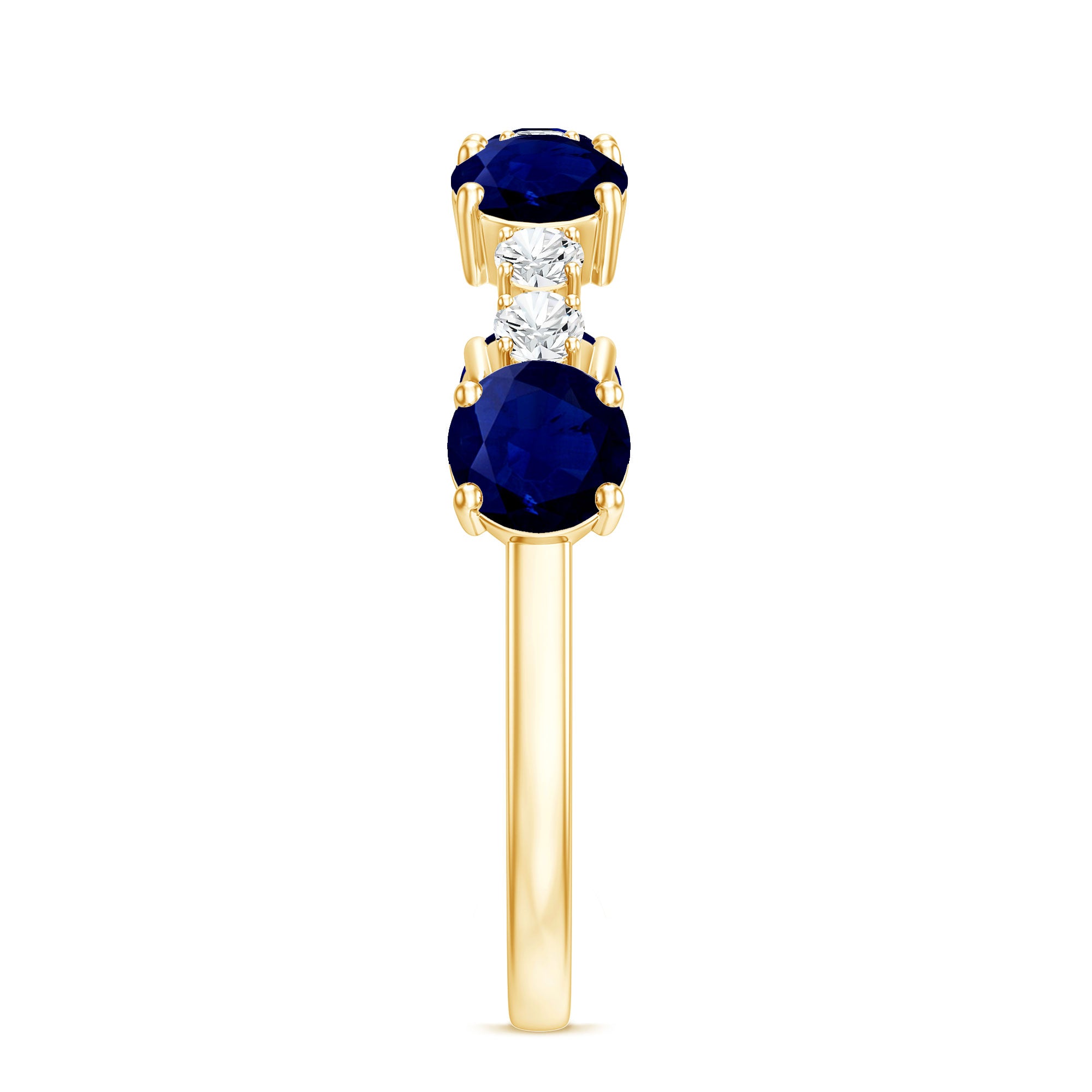 Genuine Blue Sapphire Half Eternity Ring with Diamond AAA - Rosec Jewels