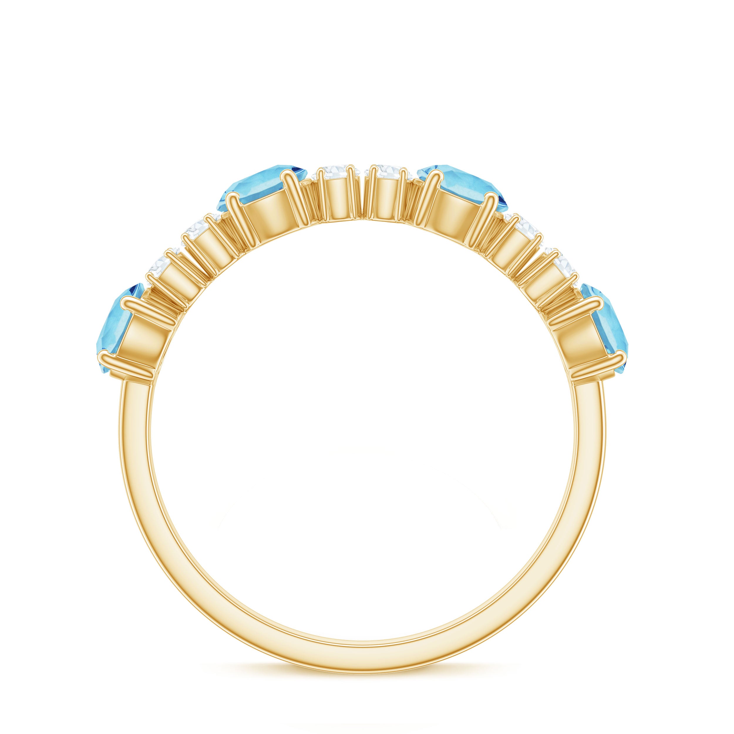 Rosec Jewels-Genuine Aquamarine and Diamond Half Eternity Ring in Prong Setting