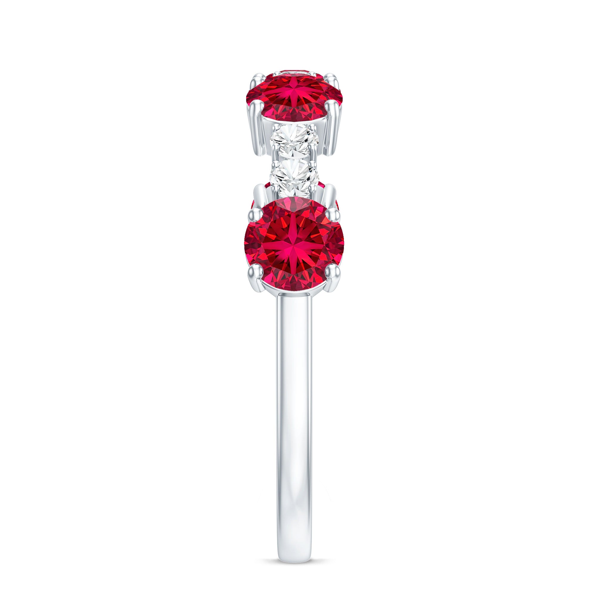 Certified Lab Grown Ruby Half Eternity Ring with Diamond AAAA - Rosec Jewels