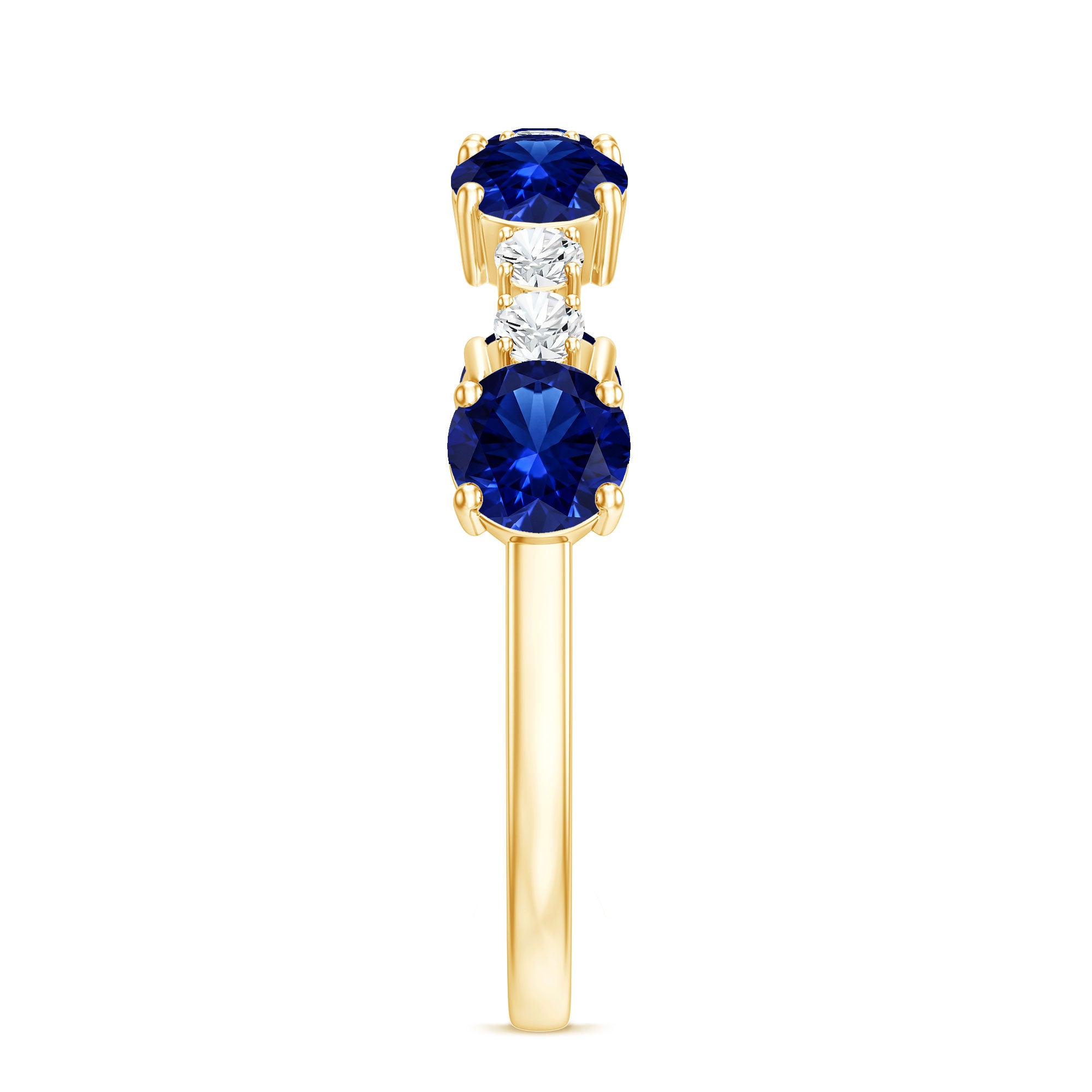 Certified Lab Grown Blue Sapphire Half Eternity Anniversary Ring with Diamond AAAA - Rosec Jewels