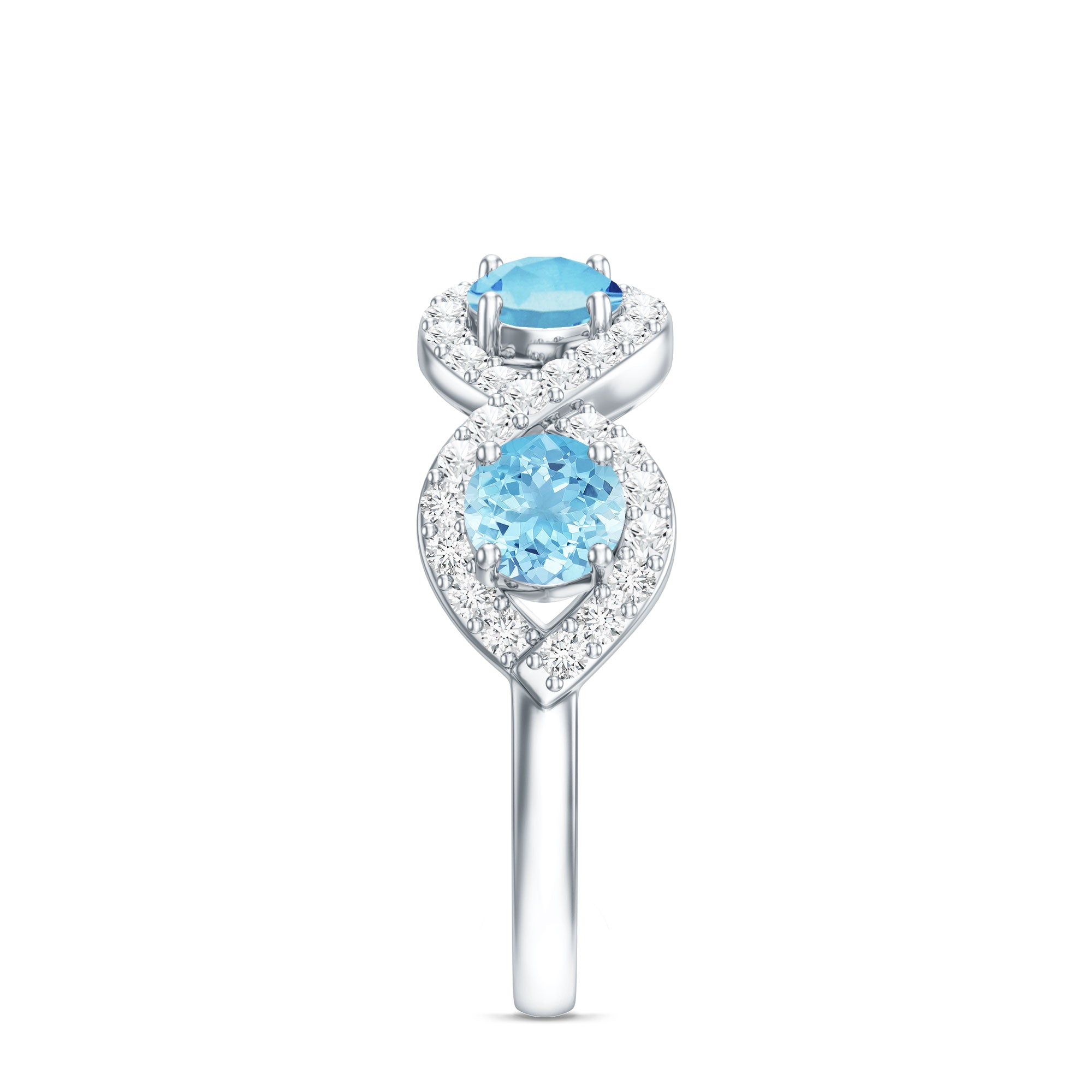 Braided Half Eternity Ring with Genuine Aquamarine and Diamond AAA - Rosec Jewels