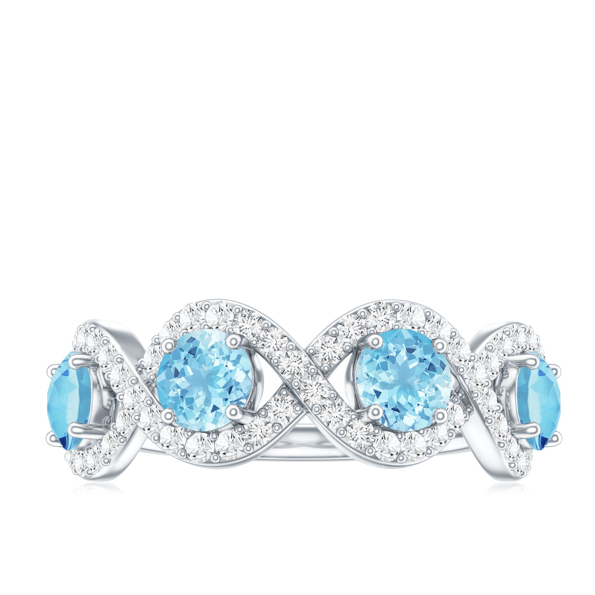 Braided Half Eternity Ring with Genuine Aquamarine and Diamond AAA - Rosec Jewels