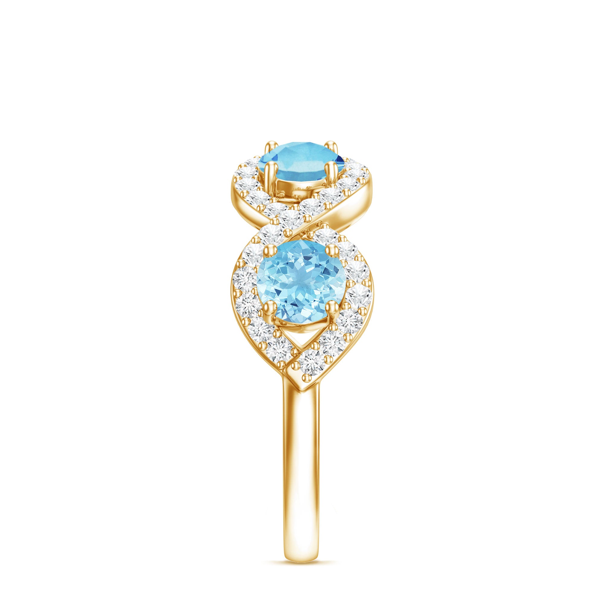 Braided Half Eternity Ring with Genuine Aquamarine and Diamond AAA - Rosec Jewels