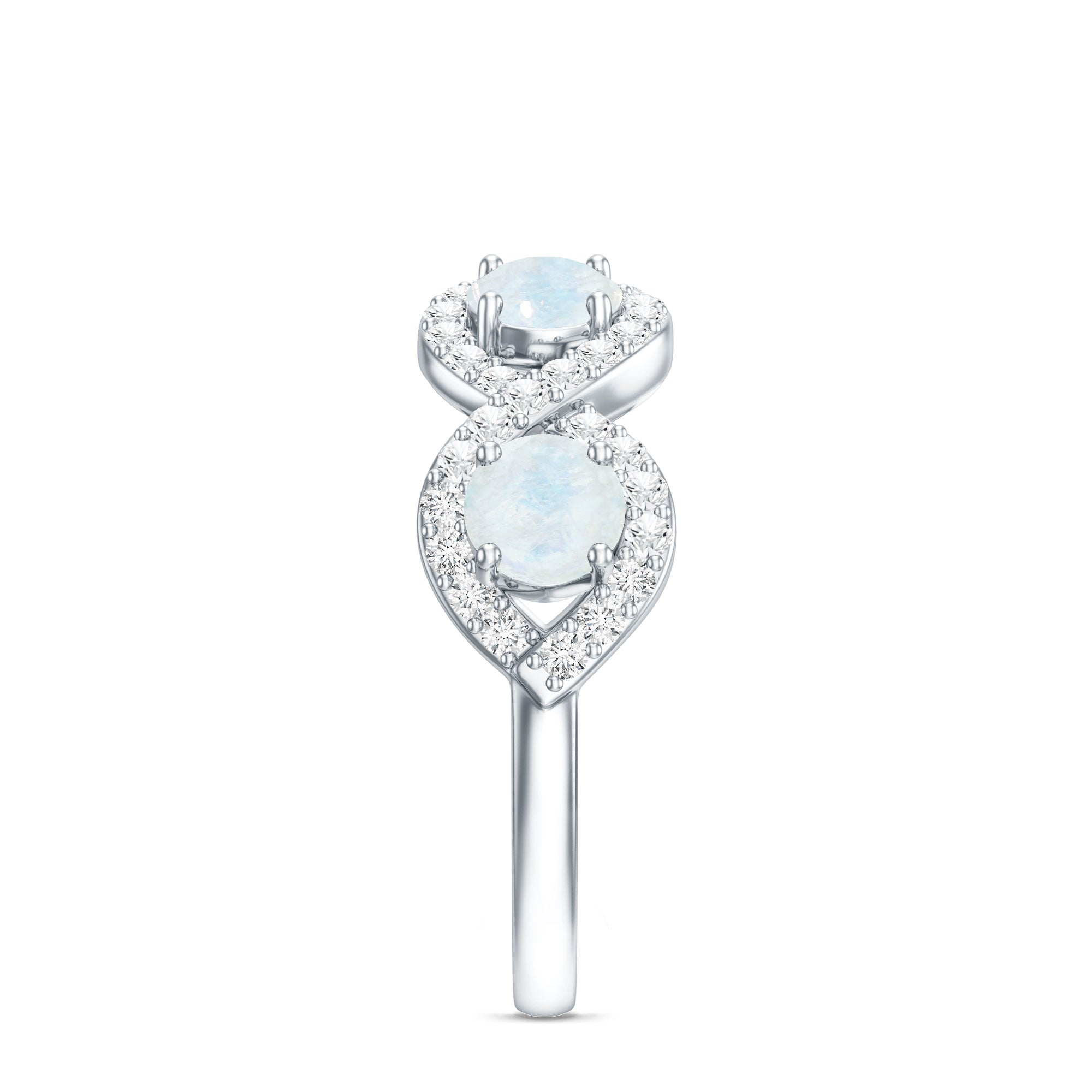 Genuine Moonstone Half Eternity Ring with Diamond AAA - Rosec Jewels