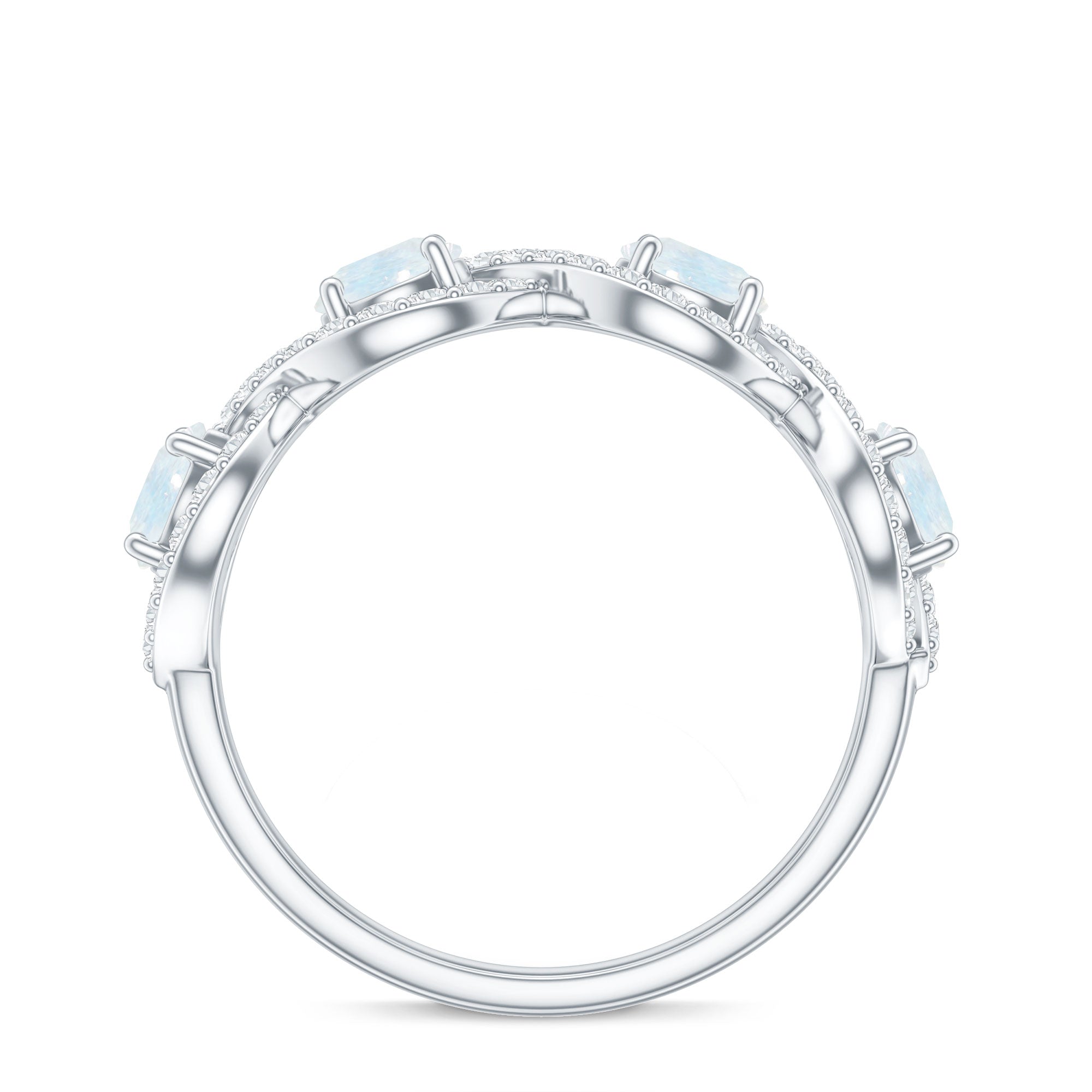 Genuine Moonstone Half Eternity Ring with Diamond AAA - Rosec Jewels