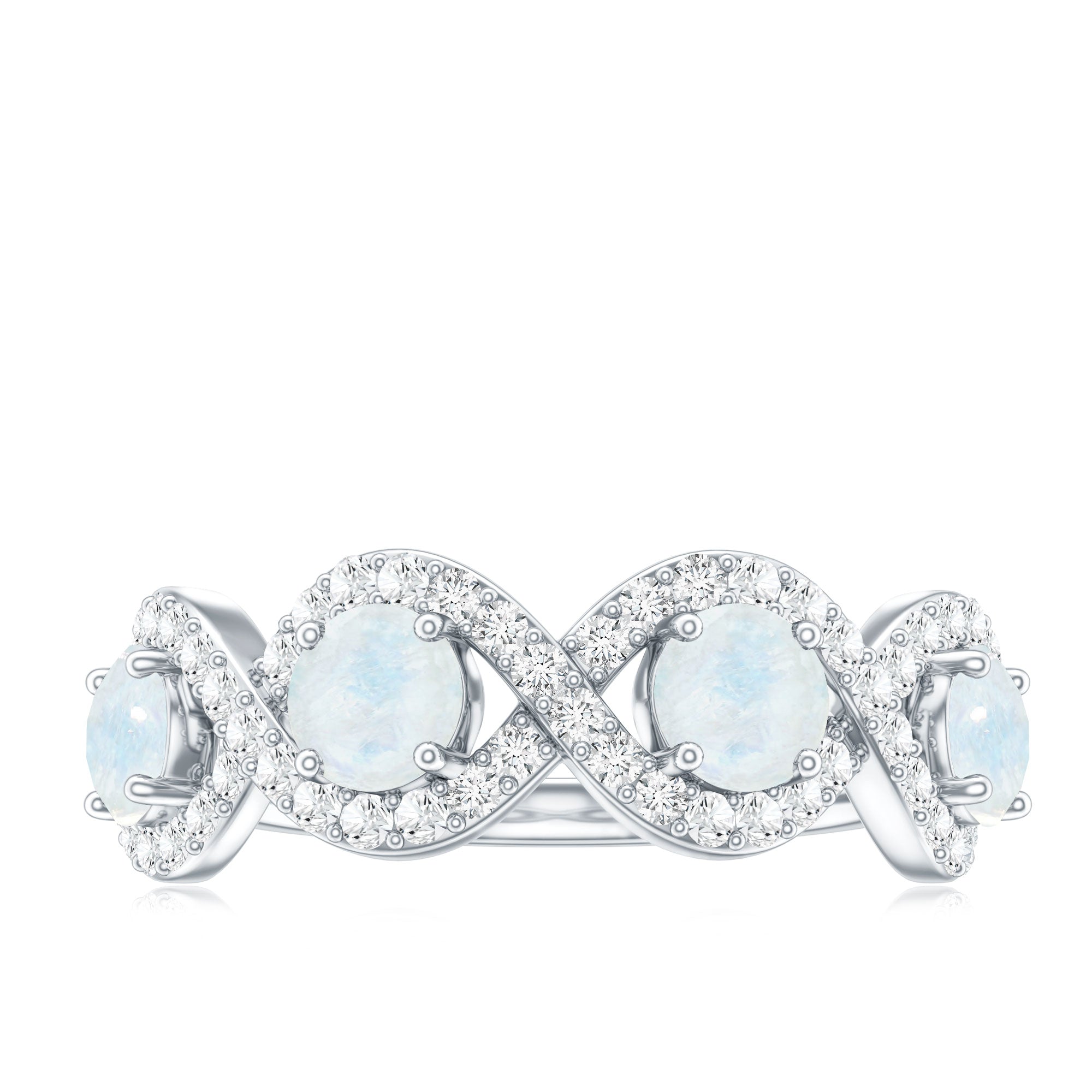 Genuine Moonstone Half Eternity Ring with Diamond AAA - Rosec Jewels