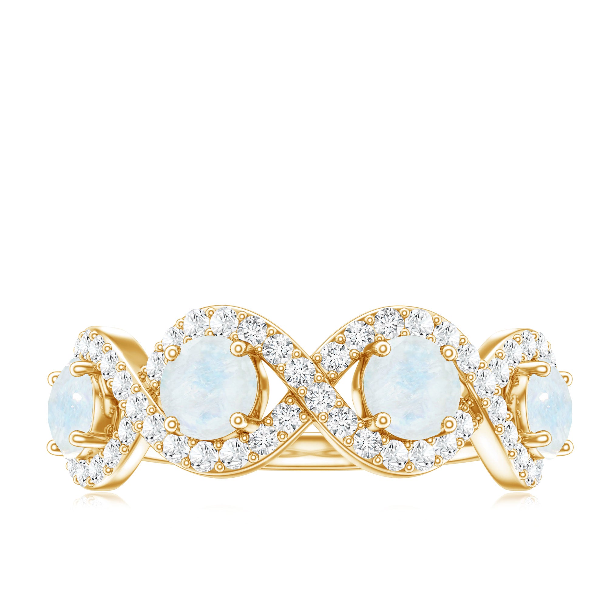 Genuine Moonstone Half Eternity Ring with Diamond AAA - Rosec Jewels