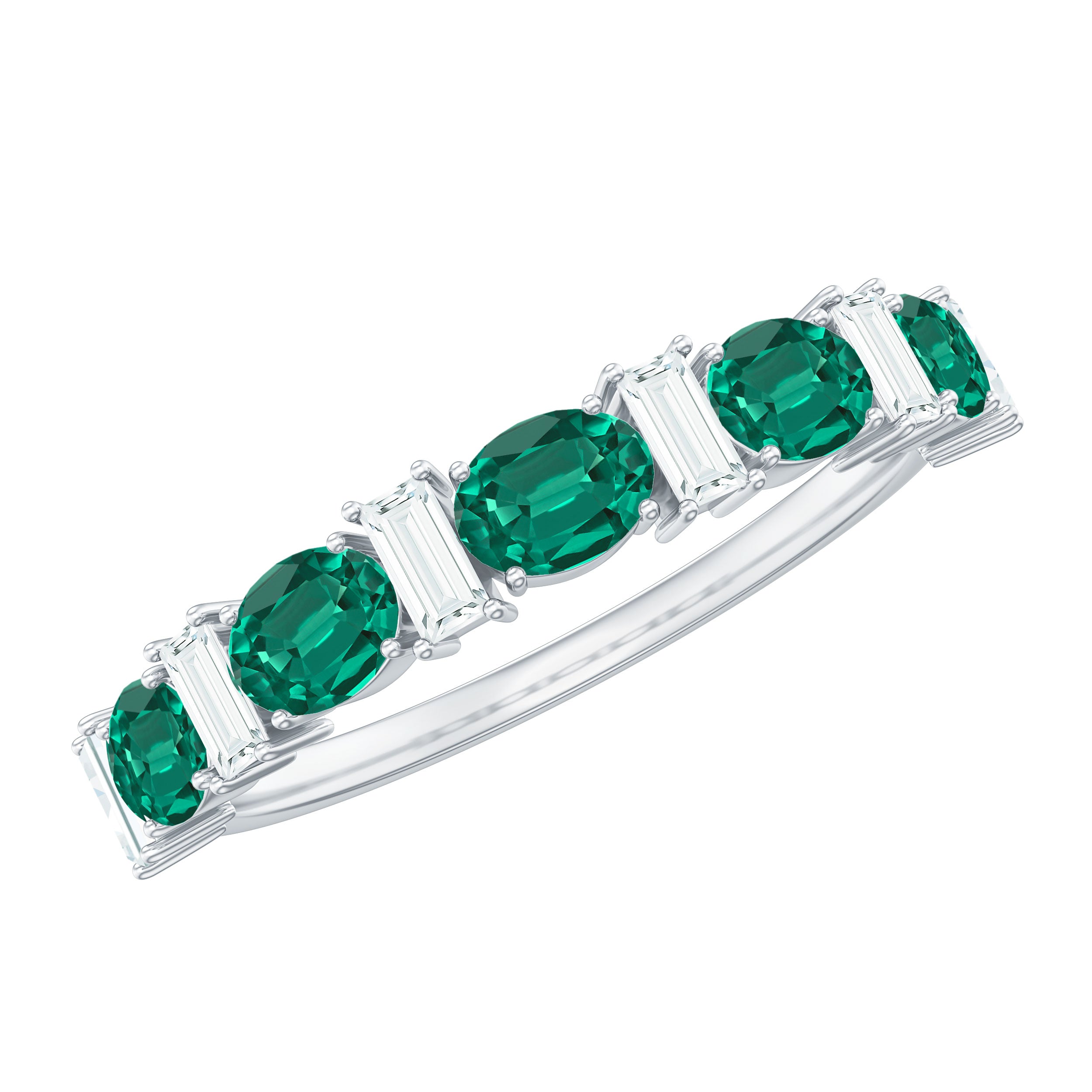 Certified Lab Grown Emerald Half Eternity Ring with Moissanite