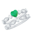 Natural Emerald Heart Shaped Engagement Ring and Diamond Wedding Band AAA - Rosec Jewels