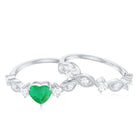Natural Emerald Heart Shaped Engagement Ring and Diamond Wedding Band AAA - Rosec Jewels