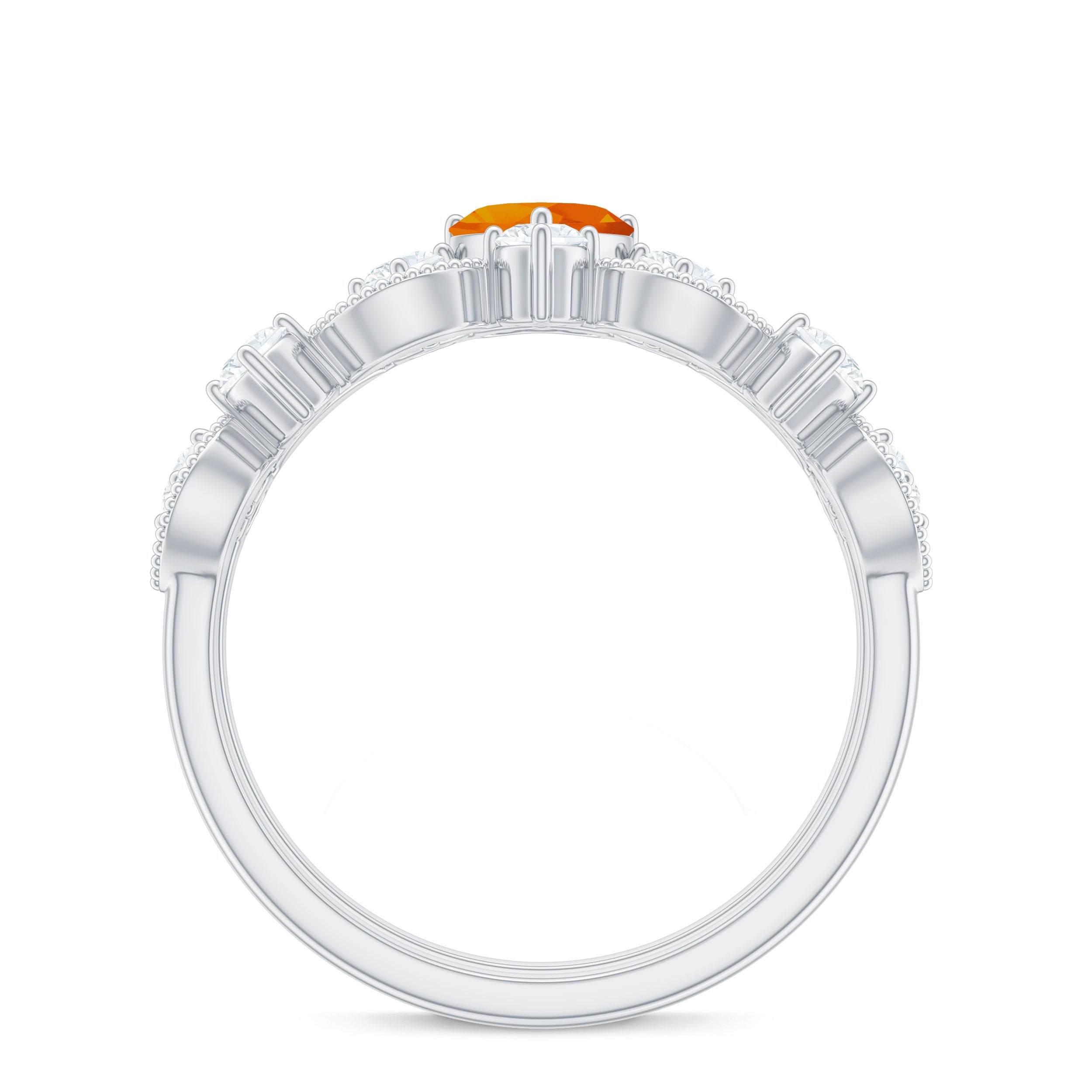 Rosec Jewels-Vintage Inspired Fire Opal and Diamond Wedding Ring Set