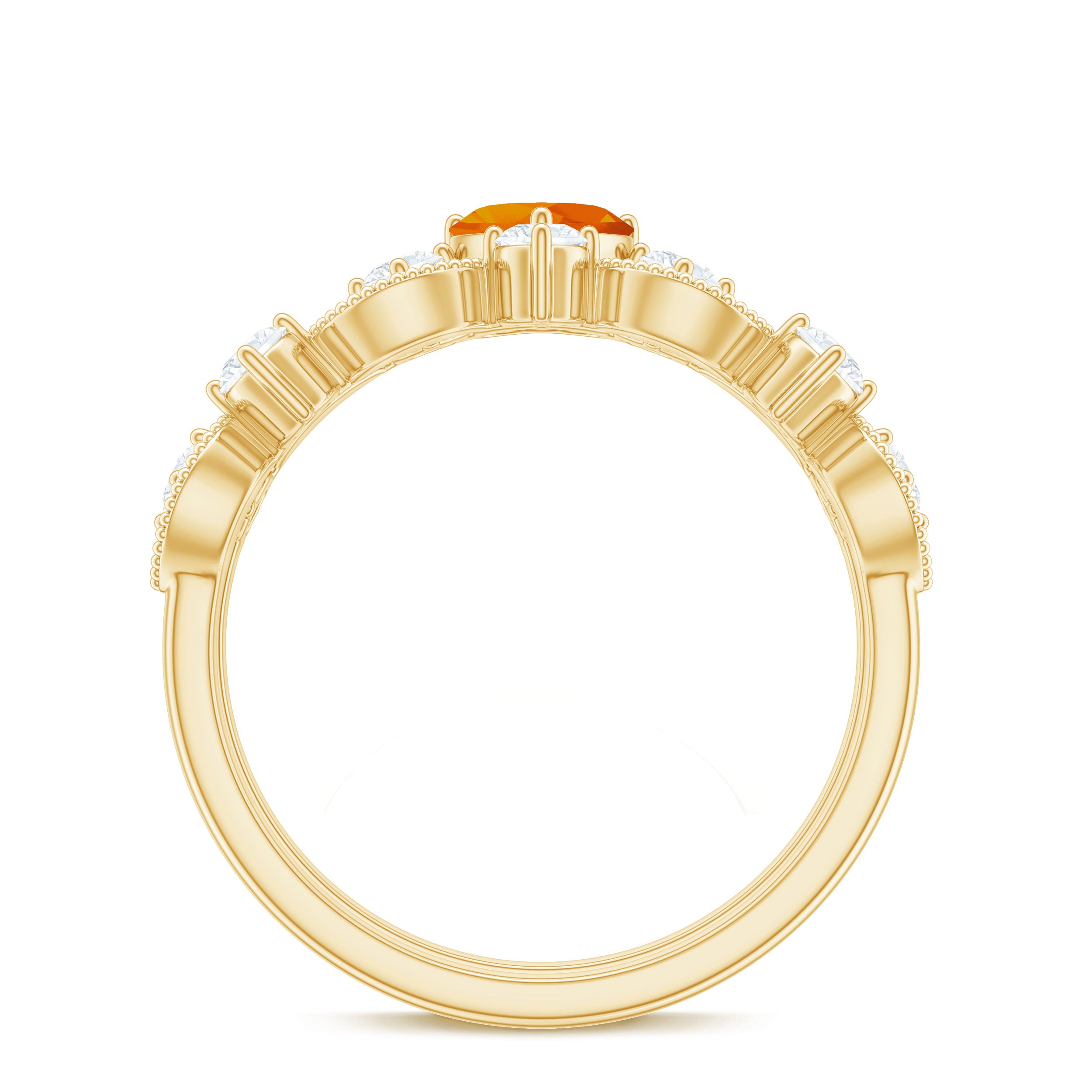 Rosec Jewels-Vintage Inspired Fire Opal and Diamond Wedding Ring Set