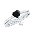 Heart Shape Created Black Diamond Solitaire Ring Set with Diamond AAAA ( Synthetic ) - Rosec Jewels