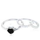 Heart Shape Created Black Diamond Solitaire Ring Set with Diamond AAAA ( Synthetic ) - Rosec Jewels