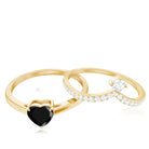 Heart Shape Created Black Diamond Solitaire Ring Set with Diamond AAAA ( Synthetic ) - Rosec Jewels