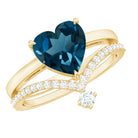 8mm Heart Shaped London Blue Topaz Solitaire Ring Set with Diamond Curved Band AAA - Rosec Jewels