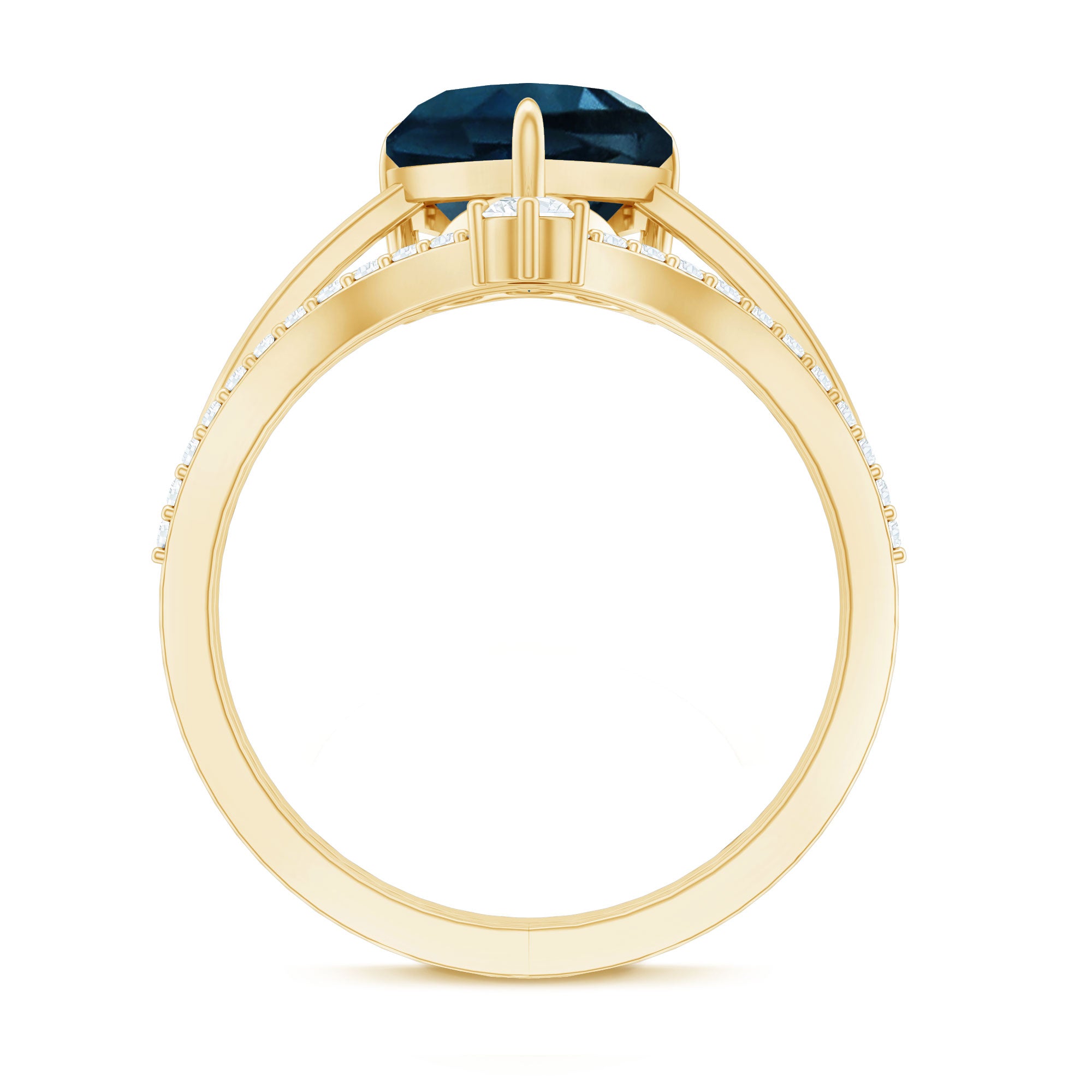 8mm Heart Shaped London Blue Topaz Solitaire Ring Set with Diamond Curved Band AAA - Rosec Jewels