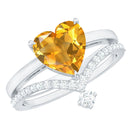 Natural Citrine Heart Engagement Ring with Diamond Enhancer AAA - Rosec Jewels