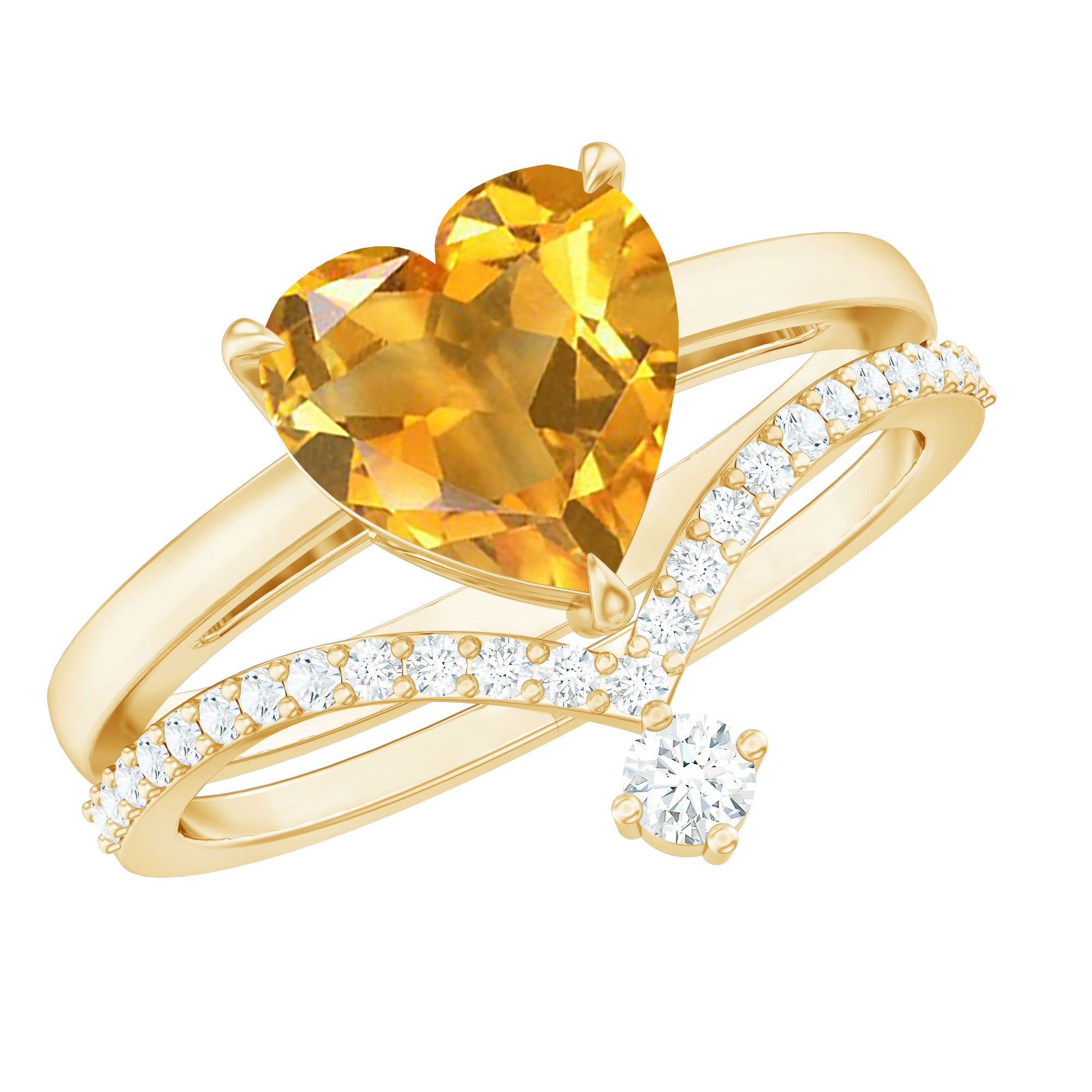 Natural Citrine Heart Engagement Ring with Diamond Enhancer AAA - Rosec Jewels