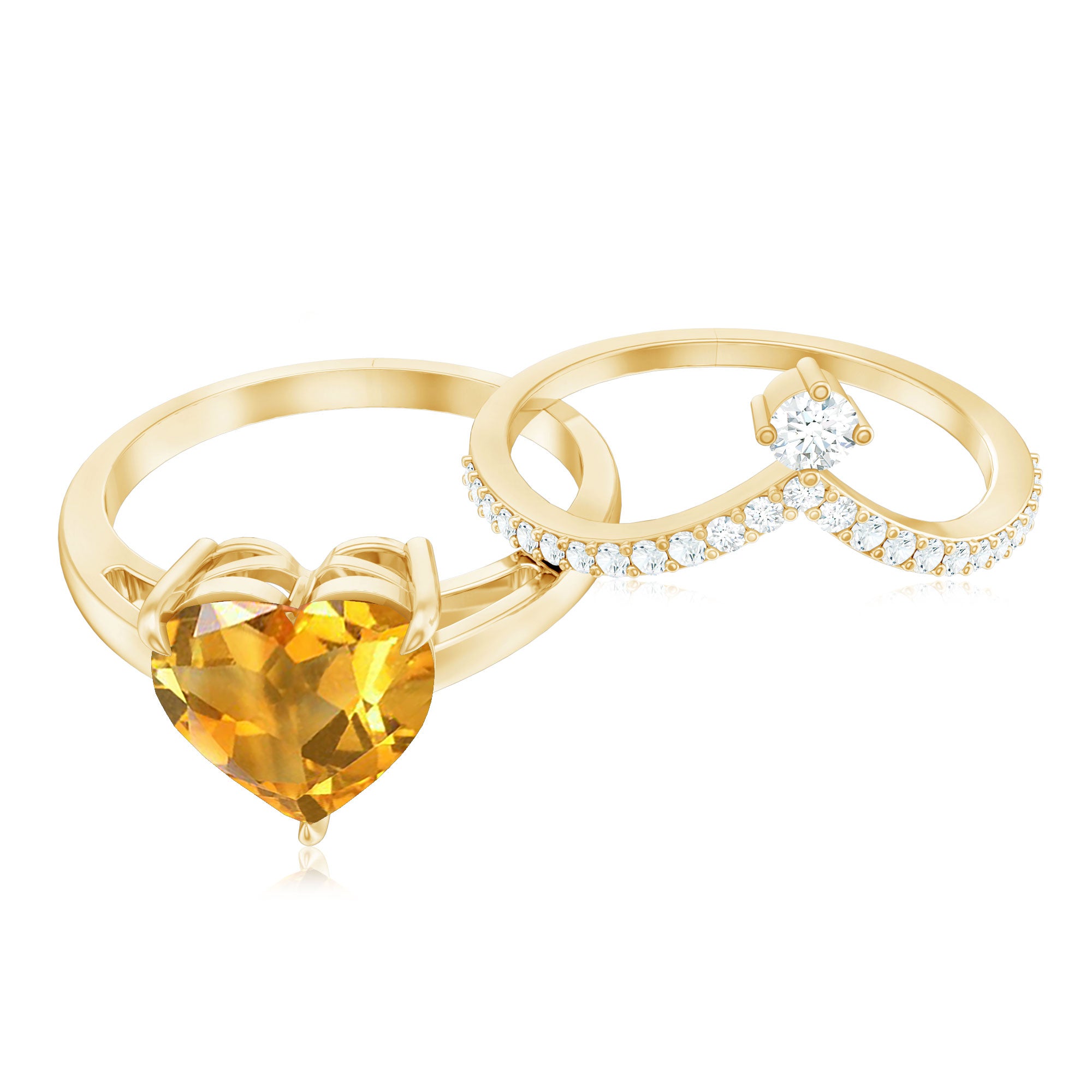 Natural Citrine Heart Engagement Ring with Diamond Enhancer AAA - Rosec Jewels
