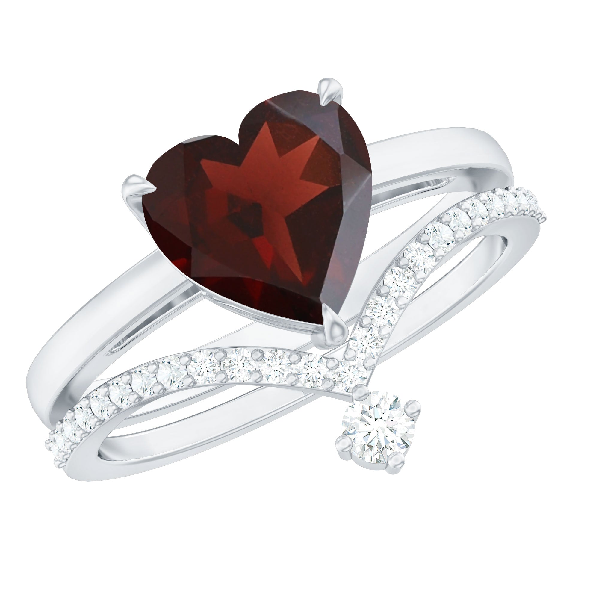 Natural Garnet Heart Shaped Engagement Ring with Diamond Enhancer AAA - Rosec Jewels