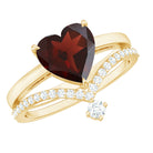Natural Garnet Heart Shaped Engagement Ring with Diamond Enhancer AAA - Rosec Jewels