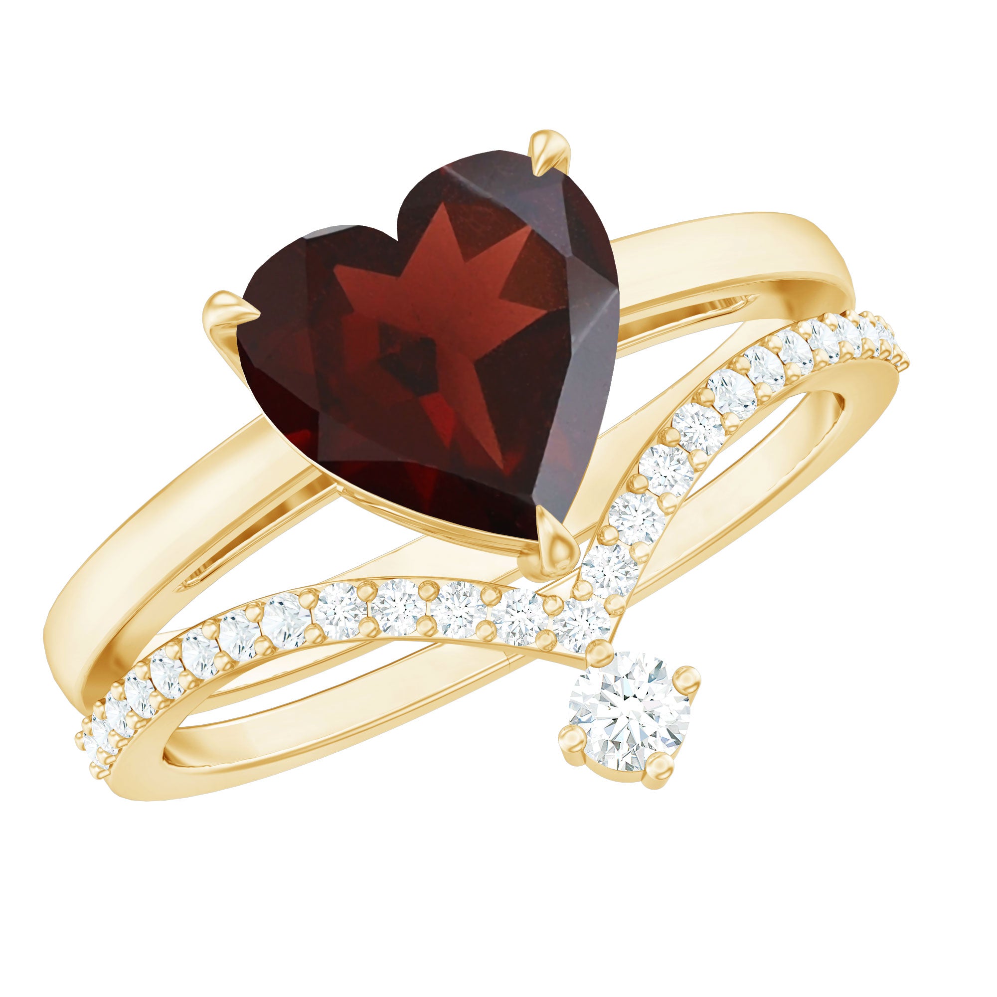 Natural Garnet Heart Shaped Engagement Ring with Diamond Enhancer AAA - Rosec Jewels