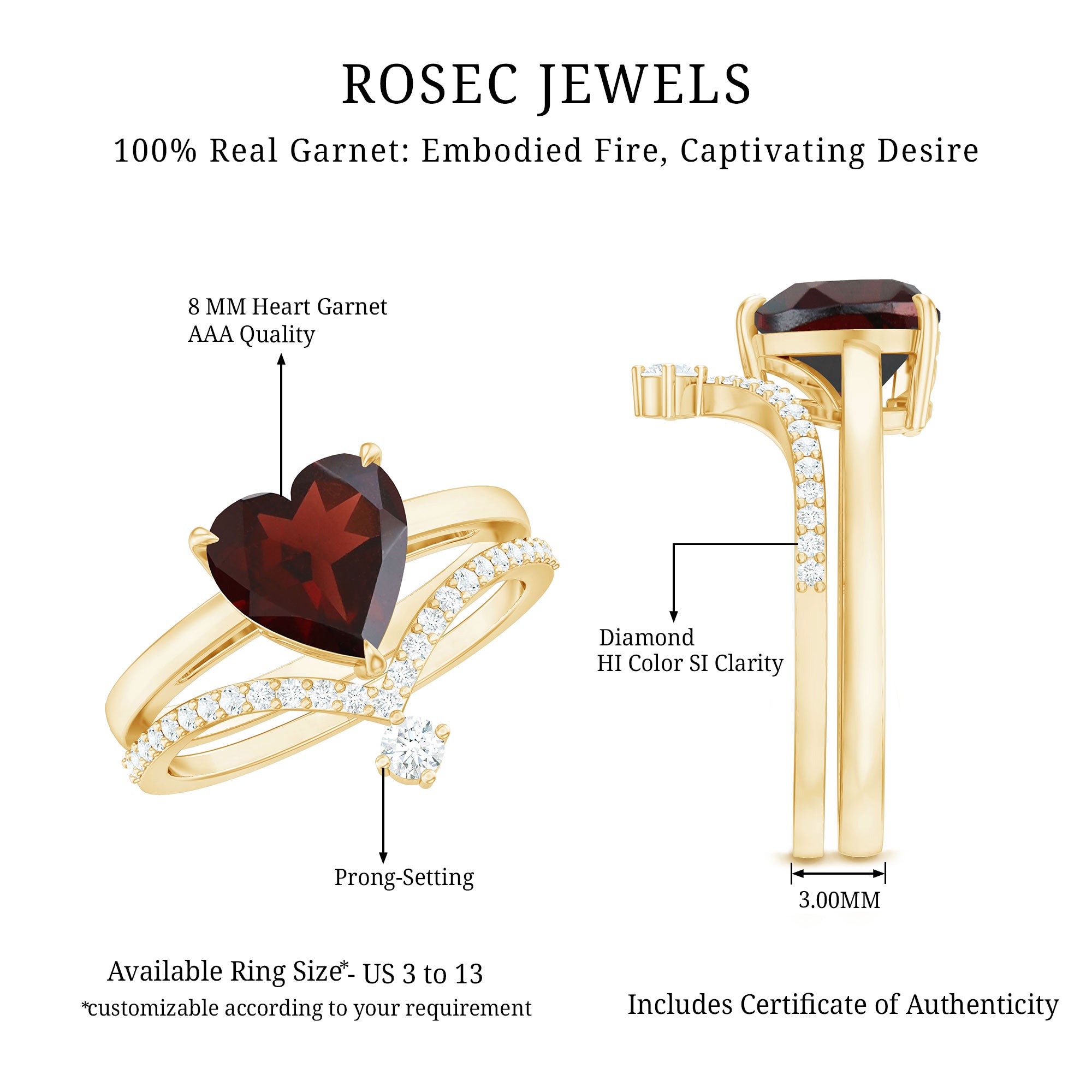 Natural Garnet Heart Shaped Engagement Ring with Diamond Enhancer AAA - Rosec Jewels
