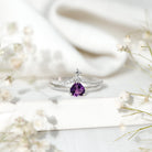 Certified Real Amethyst Heart Engagement Ring with Diamond Wedding Band AAA - Rosec Jewels