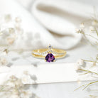 Certified Real Amethyst Heart Engagement Ring with Diamond Wedding Band AAA - Rosec Jewels