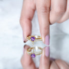 Certified Real Amethyst Heart Engagement Ring with Diamond Wedding Band AAA - Rosec Jewels