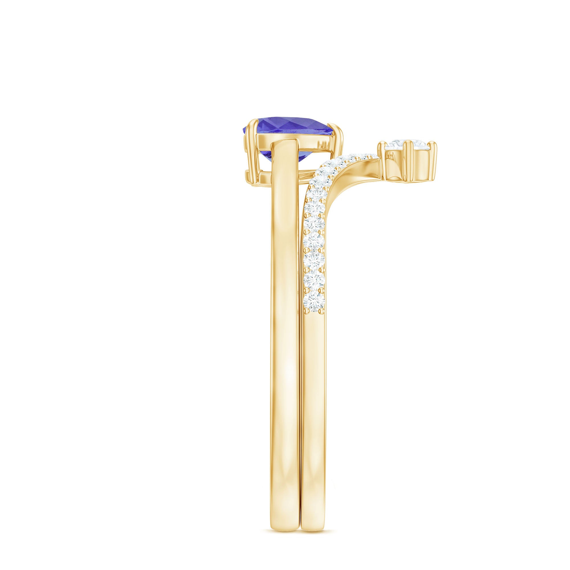 Rosec Jewels-Natural Tanzanite Heart Engagement Ring with Chevron Diamond Enhancer