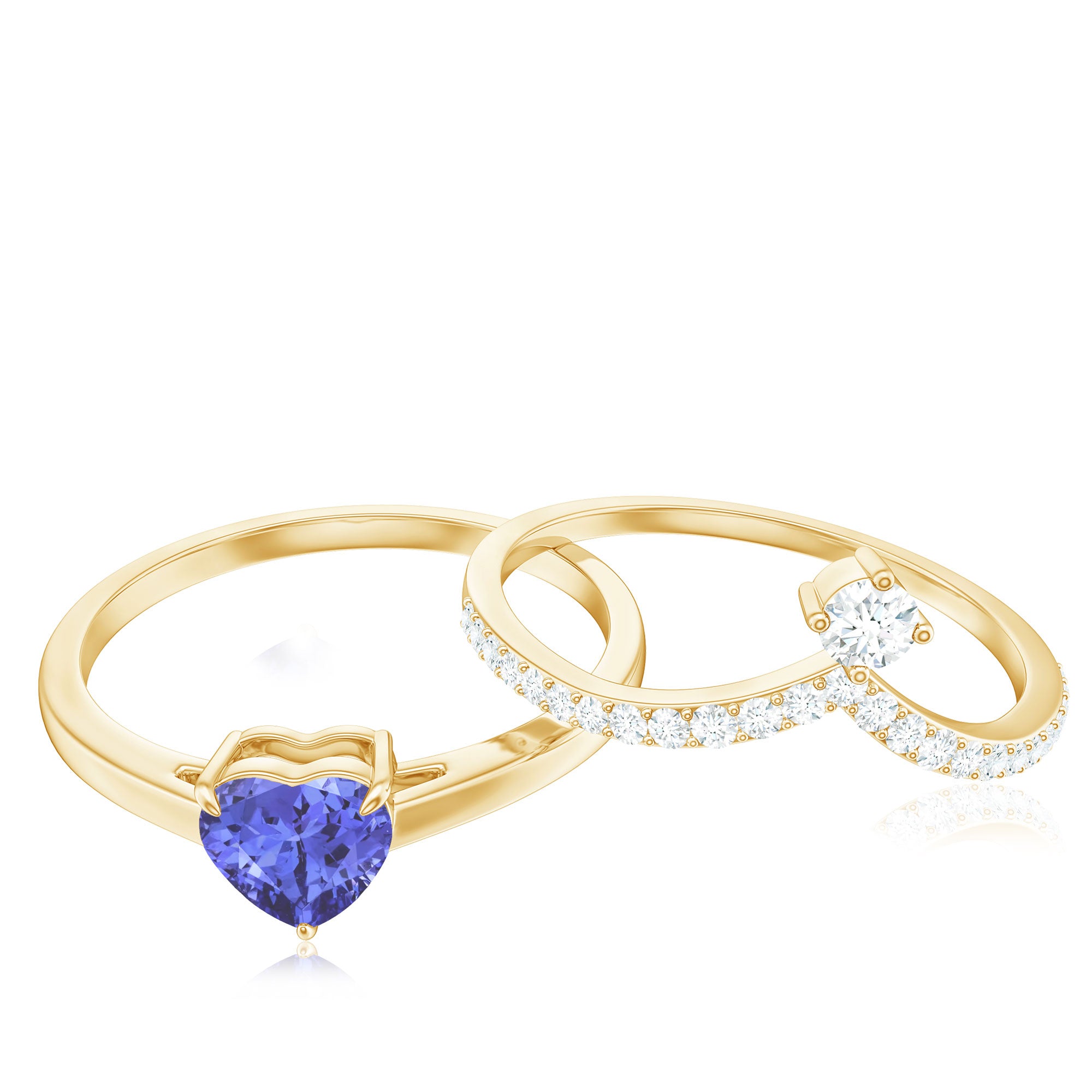 Rosec Jewels-Natural Tanzanite Heart Engagement Ring with Chevron Diamond Enhancer