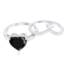 Real Black Onyx and Diamond Heart Wedding Ring Set AAA - Rosec Jewels