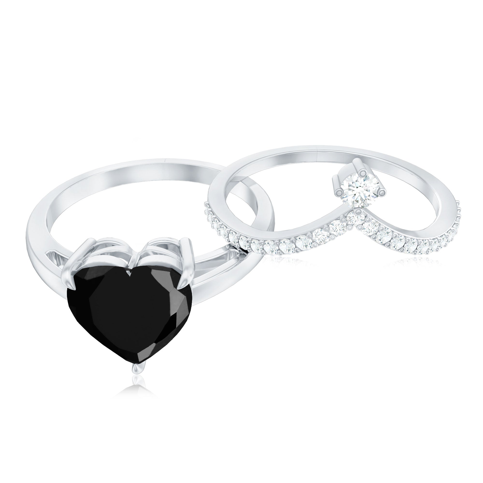 Genuine 2 Carat Black Spinel Heart Engagement Ring with Diamond Enhancer AAA - Rosec Jewels