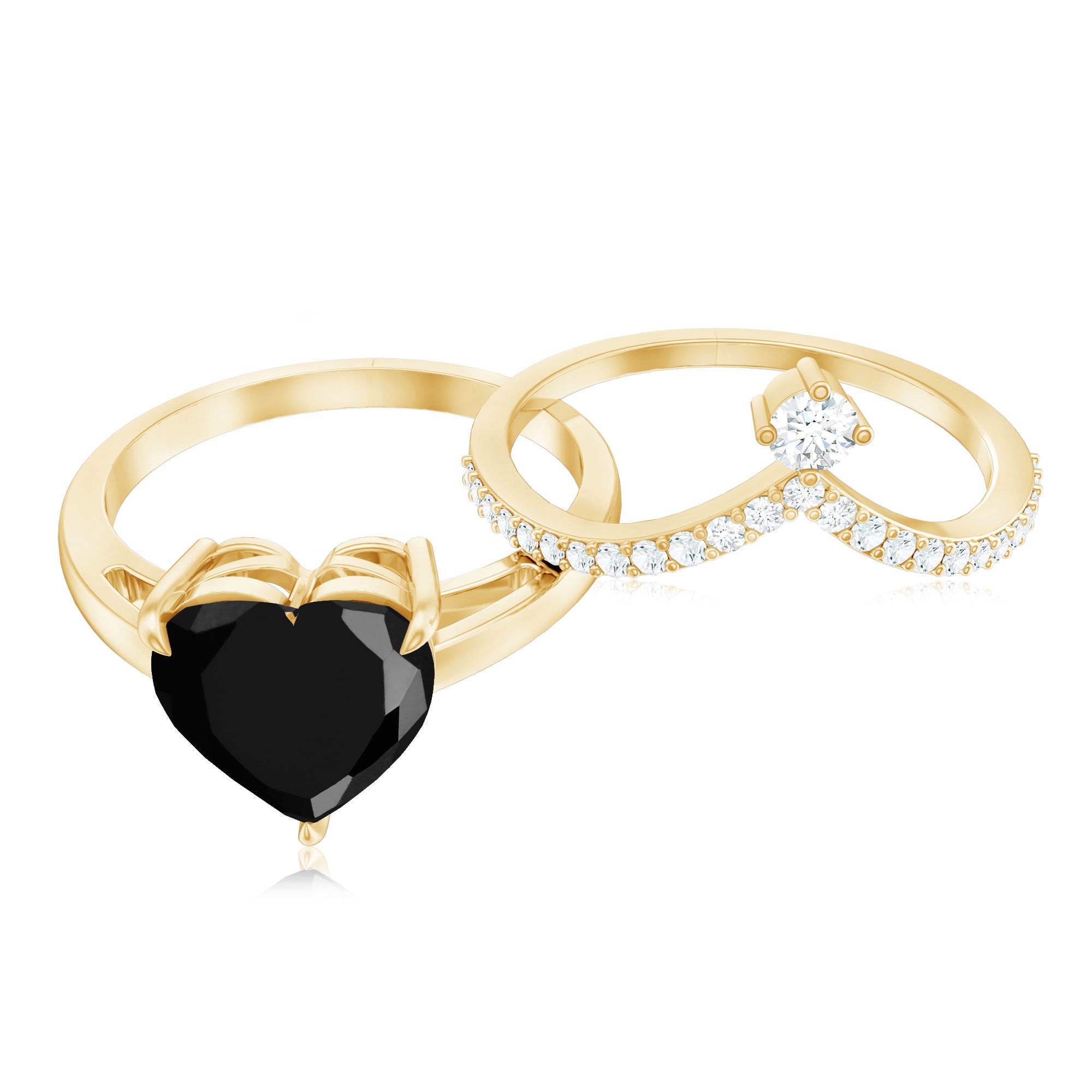Genuine 2 Carat Black Spinel Heart Engagement Ring with Diamond Enhancer AAA - Rosec Jewels