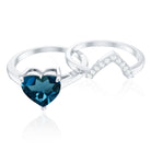 8mm London Blue Topaz Heart Ring Set with Diamond AAA - Rosec Jewels
